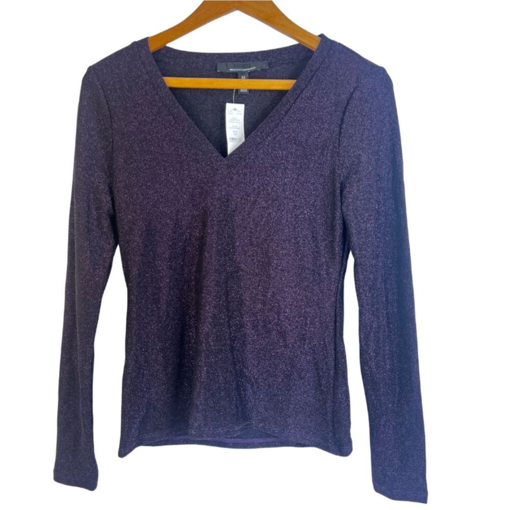 WHBM NWT Metallic Shimmer Purple Stretchy Dressy Top Christmas Holiday Sz XS